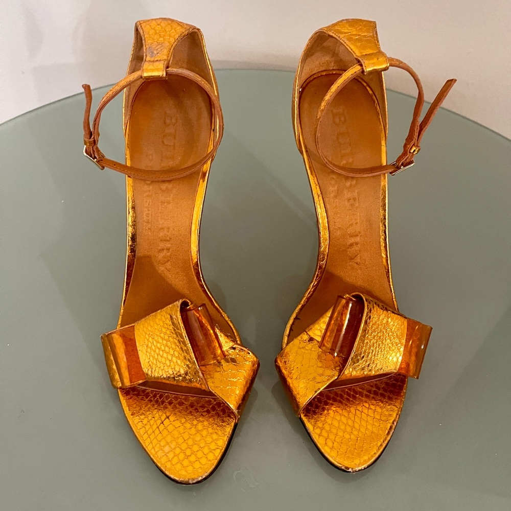 Authentic neon orange Burberry heeled sandals